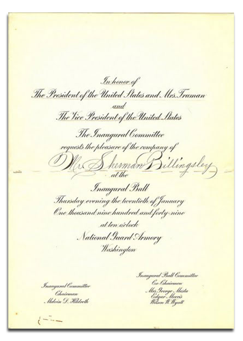 Invitation to the Truman Inaugural Ball